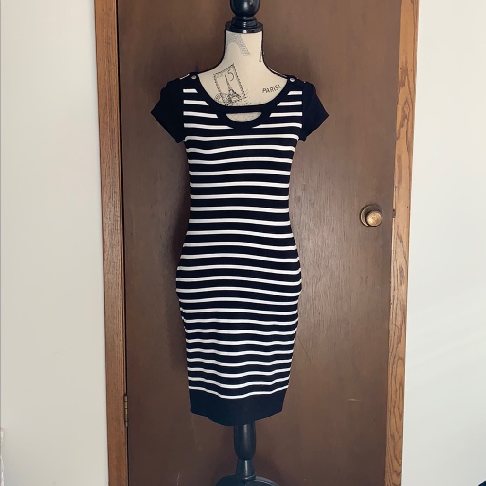 WHBM Black and White stripe Dress